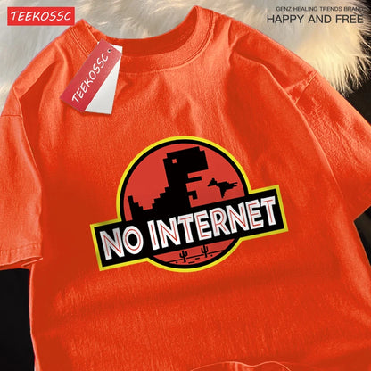 “Men’s Oversized Dino Tee – ‘No Internet’ Graphic”
