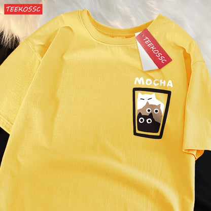 “Couple Graphic Tee – Mocha Latte Cat & Coffee”