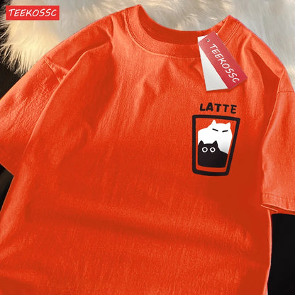 “Couple Graphic Tee – Mocha Latte Cat & Coffee”