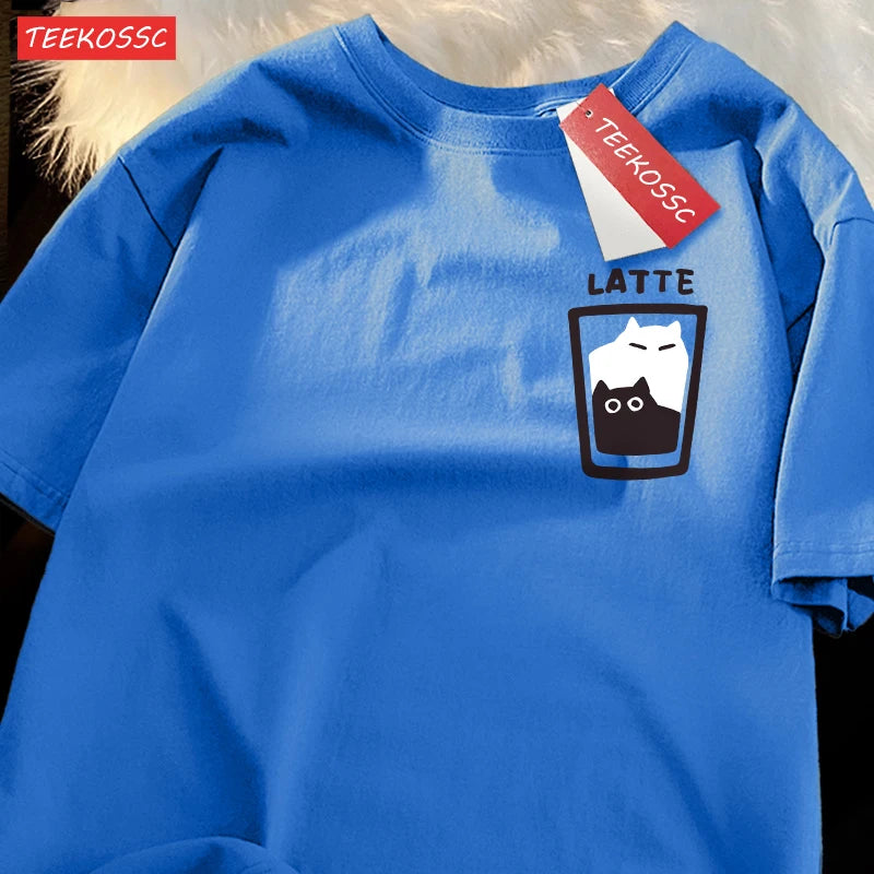 “Couple Graphic Tee – Mocha Latte Cat & Coffee”