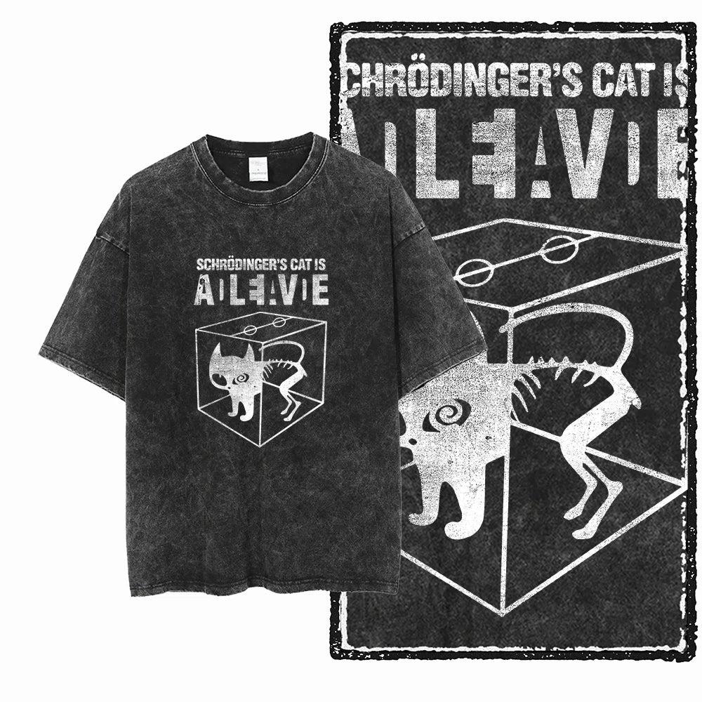 “COOLMIND DB Cat Graphic Tee – Acid Wash Streetwear”
