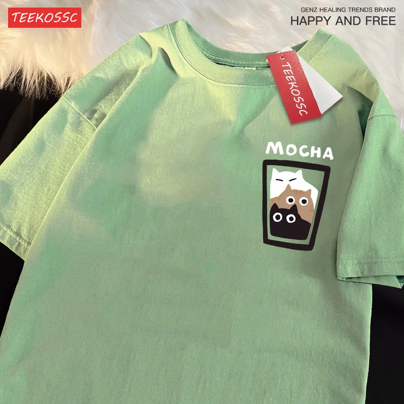 “Couple Graphic Tee – Mocha Latte Cat & Coffee”