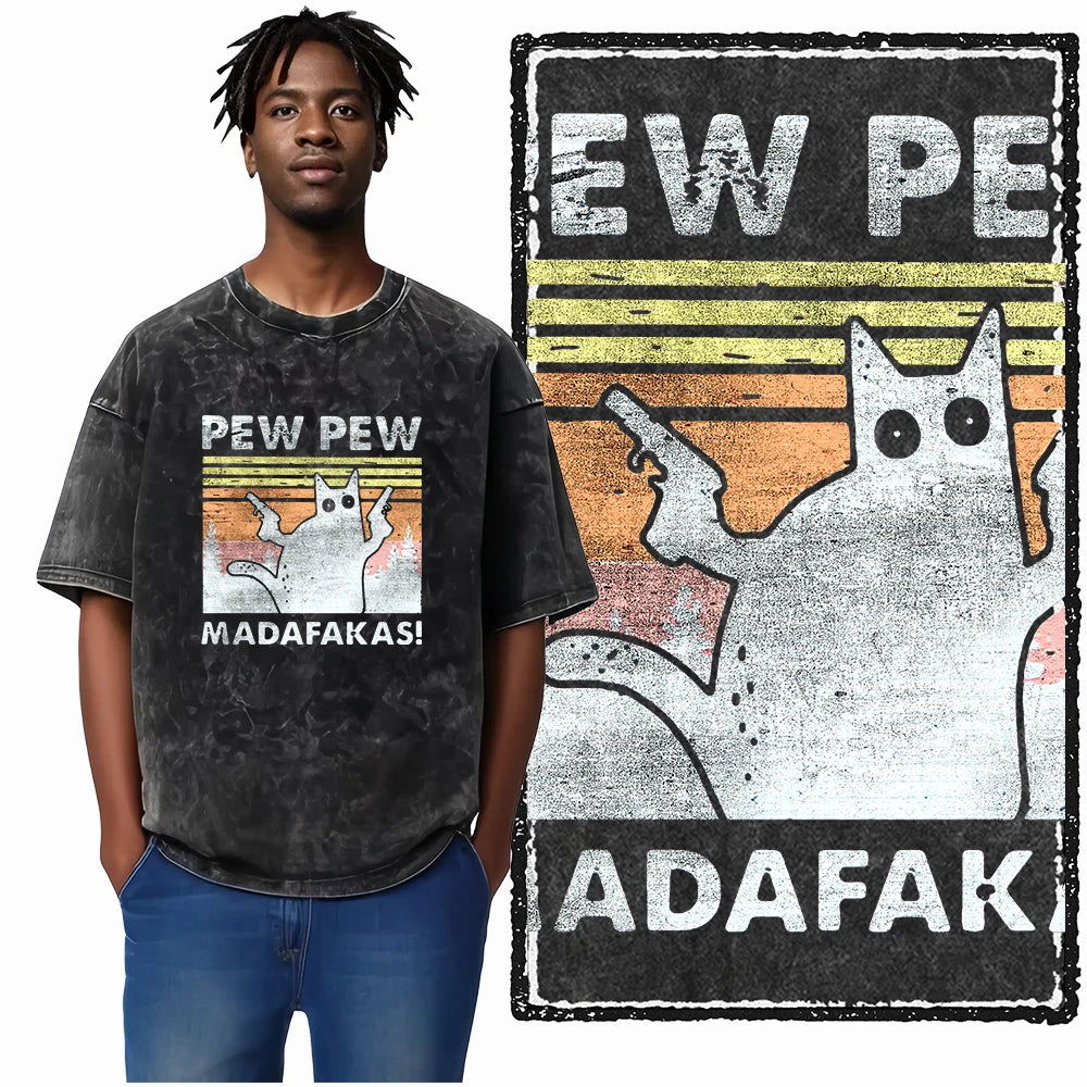 “COOLMIND DB Cat Graphic Tee – Acid Wash Streetwear”