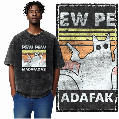 “COOLMIND DB Cat Graphic Tee – Acid Wash Streetwear”