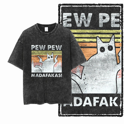 “COOLMIND DB Cat Graphic Tee – Acid Wash Streetwear”