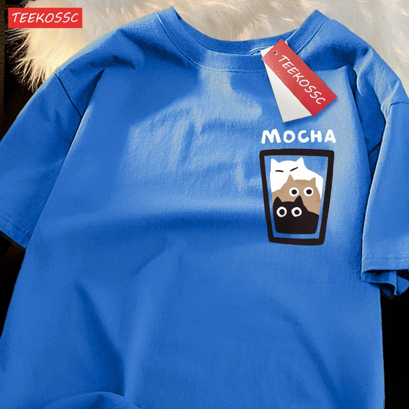 “Couple Graphic Tee – Mocha Latte Cat & Coffee”
